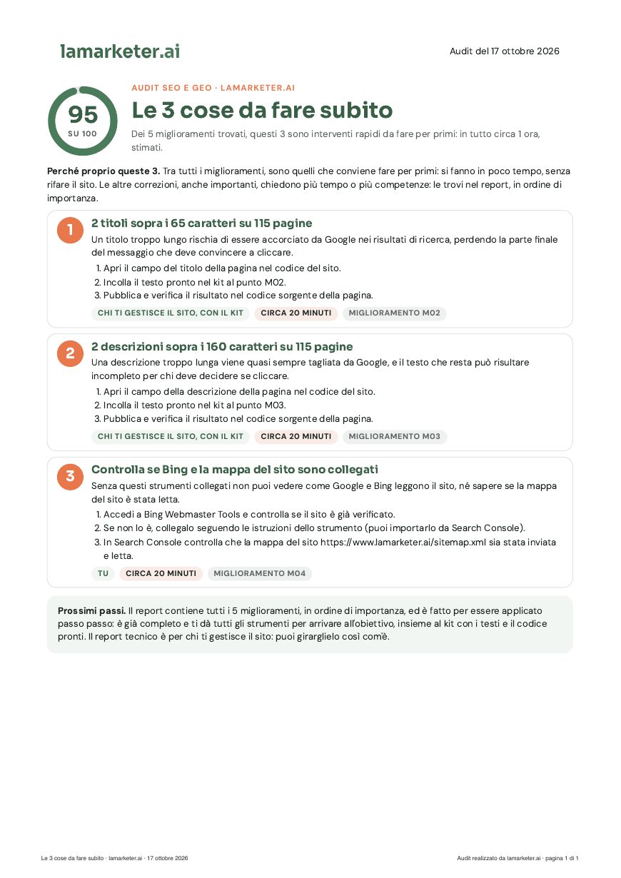 Prima pagina del documento: Le 3 cose da fare subito