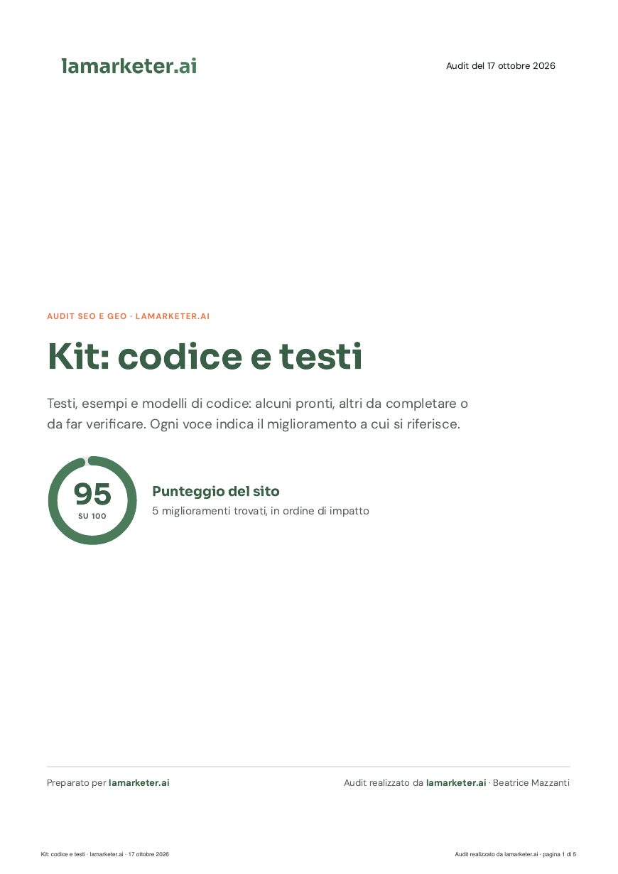 Prima pagina del documento: Il kit: codice e testi